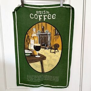 Vintage Towel Irish Coffee Recipe Tea Towel Bar Pub Kitchen Whiskey Linen Blend
